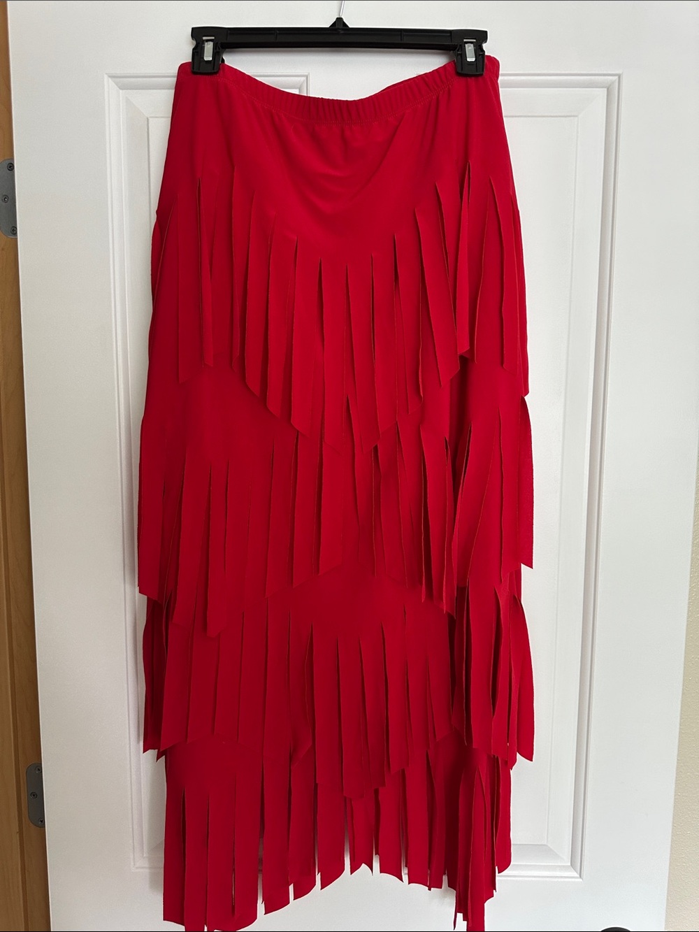Bold Red Fringe Midi Dress with Tiered Movement